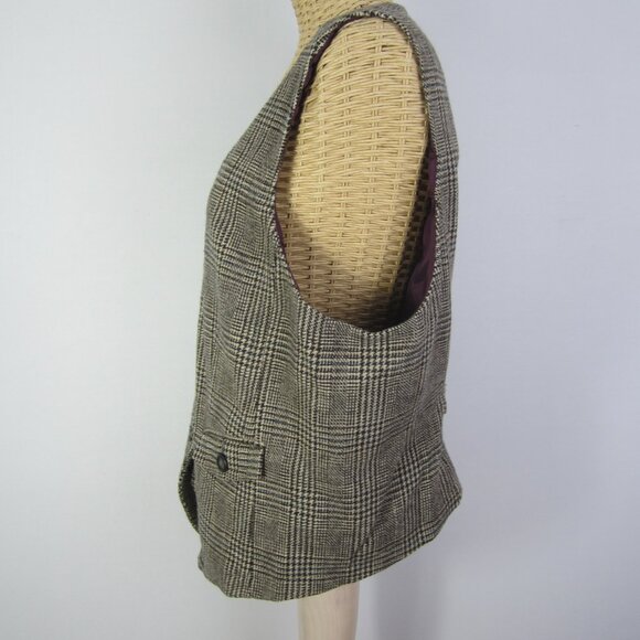 Eddie Bauer Women 18 Black Beige Houndstooth Plaid Wool Sleeveless Button Vest - Picture 7 of 11